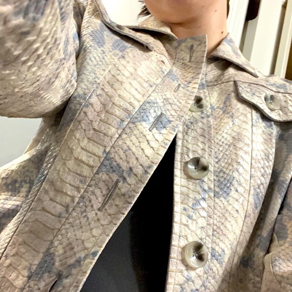A beautiful baby blue, snake skin patterned overcoat by Javier Simorra - Picture 2 of 4